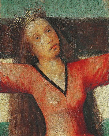 «Триптих с распятой святой мученицей», деталь, Иероним Босх, 1500-1504 гг. Распятая мученица.