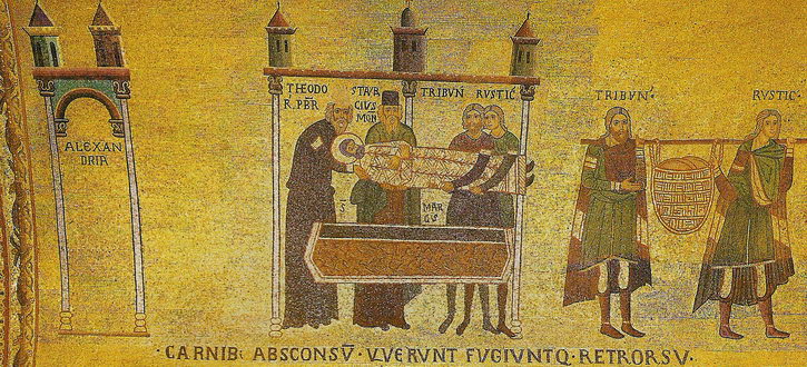 «Перевоз тела Святого Марка из Александрии», мозаика сводов стен пресбитерия собора Сан-Марко