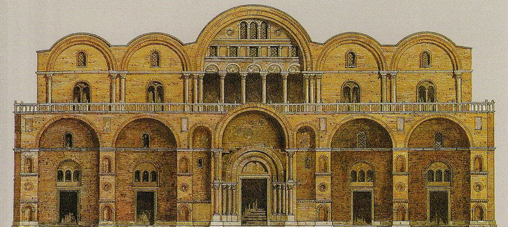 Первоначальный проект основного фасада собора Сан-Марко. Акварель В.Скотта по рисунку А.Пелланда.