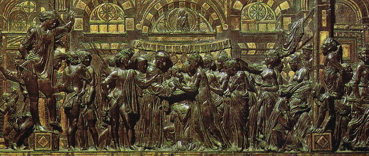 Барельеф «Чудо Святого Антония с говорящим новорожденным» работы Донателло на главном алтаре