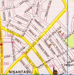Карта Стамбула - Куртулус, Османбей, Долапдере, Нишанташы, Тешвикийе, Харбийе