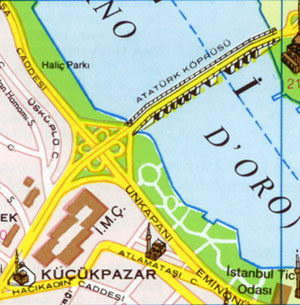 Карта Стамбула - Кючюкпазар, Бейазит, Сулеймание, Галата, Каракёй, Золотой Рог, Эминёню, Сиркеджи