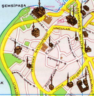 Карта Стамбула - пролив Босфор, азиатский берег Стамбула, Ускюдар, Саладжак, Шемсипаша, Доганджылар, Ихсанийе