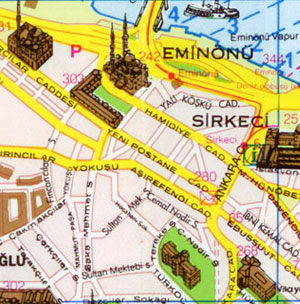 Карта Стамбула - Султанахмет, Чемберлиташ, Эминёню, Сиркеджи, дворец Топкапы, мыс Сарайбурну