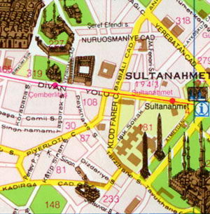 Карта Стамбула - Султанахмет, Чемберлиташ, побережье Мраморного моря, Приморское шоссе