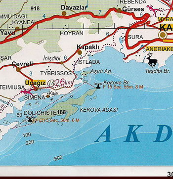 Карта Ликийского побережья Турции - 