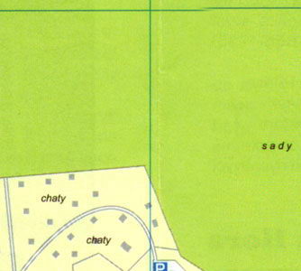 Карта Кутна Гора - Северные предместья и окраины города Кутна Гора, предместье Каньк