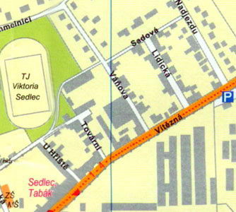 Карта Кутна Гора - Предместье Седлец, улица Витежна, железнодорожный вокзал Кутна Гора