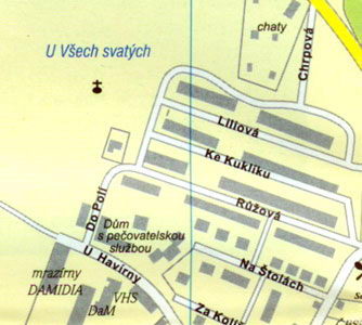 Карта Кутна Гора - Западные окраины города Кутна Гора, район Хлоушка, улица Чешска