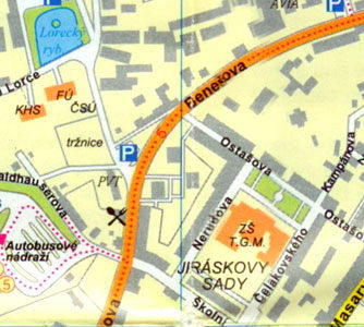 Карта Кутна Гора - Улицы Бенешова, Штефаникова и Масарикова