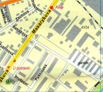 Карта Кутна Гора - Район Шипши, улицы Бенешова и Масарикова