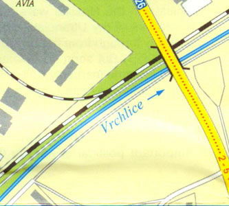 Карта Кутна Гора - Восточные районы города Кутна Гора, улица Масарикова, речка Вырхлице