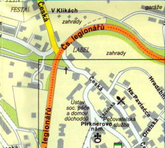 Карта Кутна Гора - Западные окраины города Кутна Гора, улицы Чешска и Чешских Легионеров