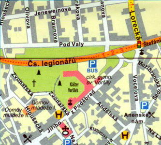 Карта Кутна Гора - Улицы Чешских Легионеров, Иржи из Подебрат, Колларова, Вацлавская площадь