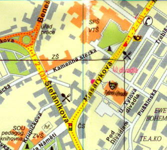 Карта Кутна Гора - Улицы На Намнети, Тылова, площадь Палацкего, монастырь Ворлишек