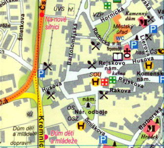 Карта Кутна Гора - Улицы Чешских Легионеров, Куржимска, Смишкова, Бартоломейска, площадь Рейского