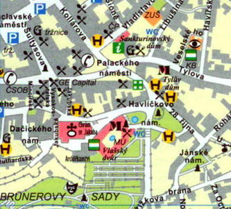 Карта Кутна Гора - Влашский двор, площади Дачицкего и Гавличкова, улицы Сокольска и Штефаникова