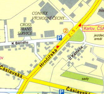 Карта Кутна Гора - Предместье Карлов, улицы Хрнчиржска и Чаславска