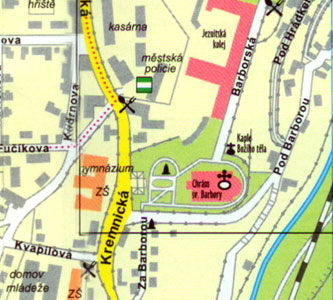 Карта Кутна Гора - Исторический центр, соборы св.Варвары и св.Якоба, Градек, Влашский двор