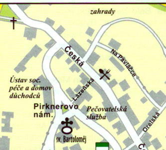 Карта Кутна Гора - Юго-восточные окраины города Кутна Гора, предместье Карлов