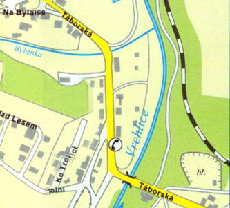 Карта Кутна Гора - Южные окраины города Кутна Гора, улица Таборска, речка Вырхлице