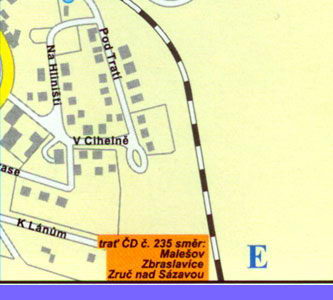 Карта Кутна Гора - Южные окраины города Кутна Гора, улица Таборска, речка Вырхлице