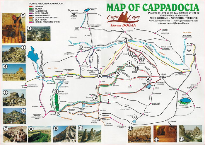 Карта маршрутов экскурсий в Каппадокии