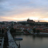 Панорама Карлова моста, Малой Страны и Пражского Града (вид со Староместской мостовой башни)